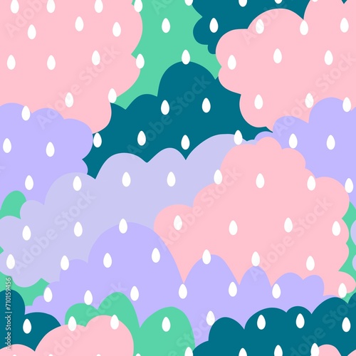 Cartoon retro doodle seamless clouds and rain pattern for wrapping paper and fabrics and kids print and festive © Tetiana