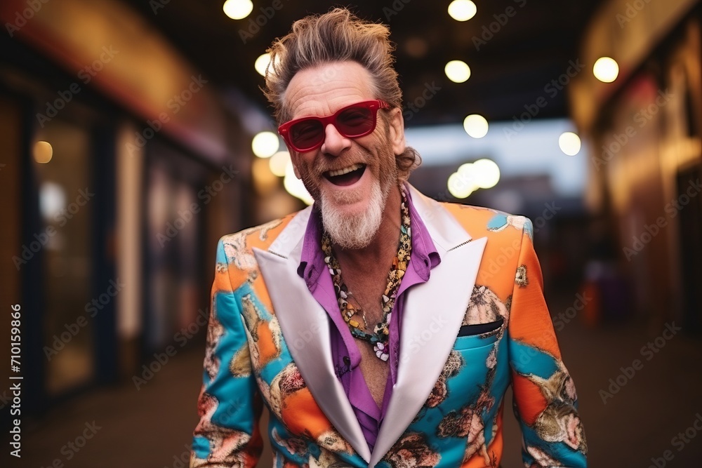 Portrait of a happy mature man with sunglasses laughing in the city Portrait of a happy mature man with sunglasses laughing in the city