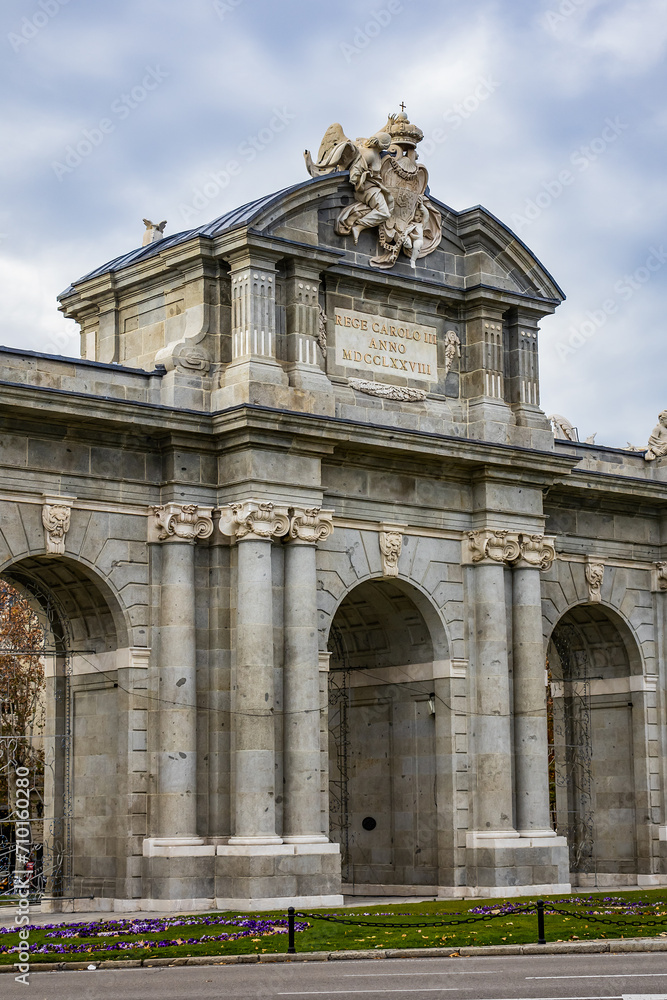 Alcala Gate (Puerta de Alcala, 1778) - Neo-classical monument in Independence Square (Plaza de la Independencia) in Madrid, Spain. Alcala Gate (Puerta de Alcala, 1778) - Neo-classical monument in Independence Square (Plaza de la Independencia) in Madrid, Spain.