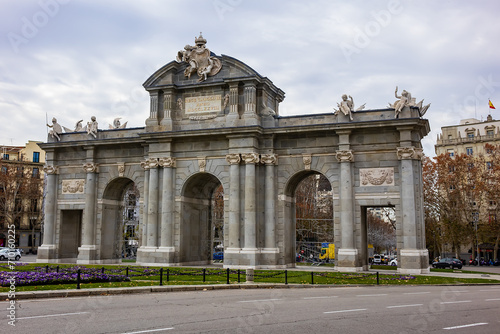 Alcala Gate (Puerta de Alcala, 1778) - Neo-classical monument in Independence Square (Plaza de la Independencia) in Madrid, Spain. photo