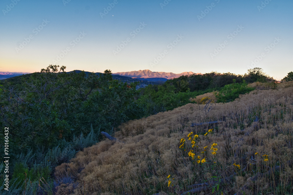 Lone Peak and surrounding landscape view, Jacob’s Ladder hiking trail, Lone Peak Wilderness, Wasatch Rocky Mountains, Utah, USA. 2023 Lone Peak and surrounding landscape view, Jacob’s Ladder hiking trail, Lone Peak Wilderness, Wasatch Rocky Mountains, Utah, USA. 2023