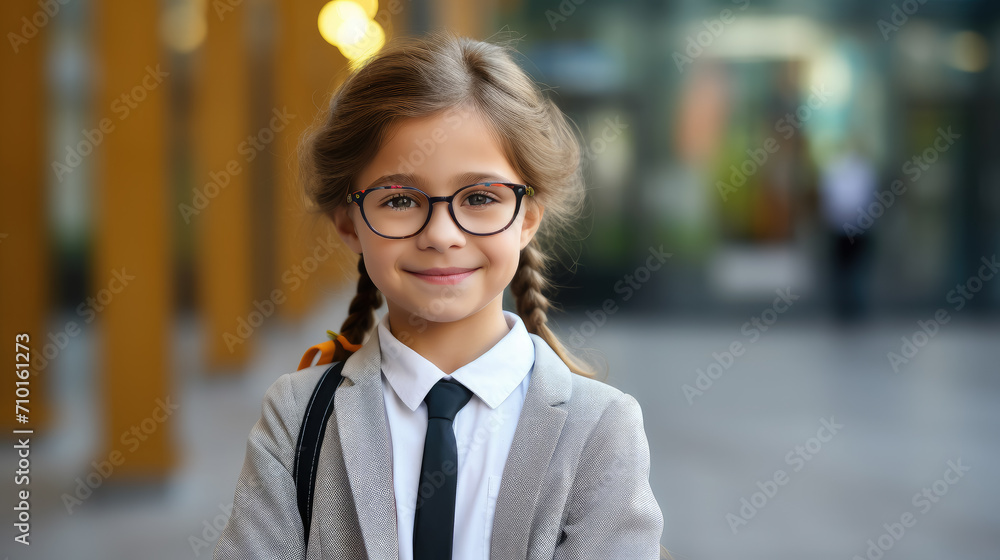 small beautiful girl in a school uniform against the background of a classroom, education, learning, child, kid, schoolgirl, student, pupil, smart person, portrait, face, knowledge, children, smiling small beautiful girl in a school uniform against the background of a classroom, education, learning, child, kid, schoolgirl, student, pupil, smart person, portrait, face, knowledge, children, smiling