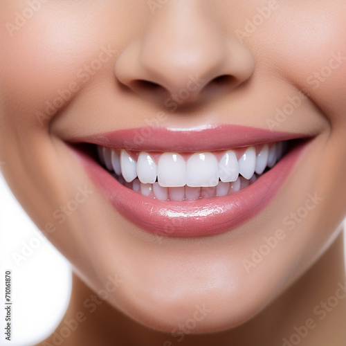 Perfect healthy teeth smile of young woman. Teeth whitening. Dental clinic patient. Image symbolizes oral care dentistry  stomatology