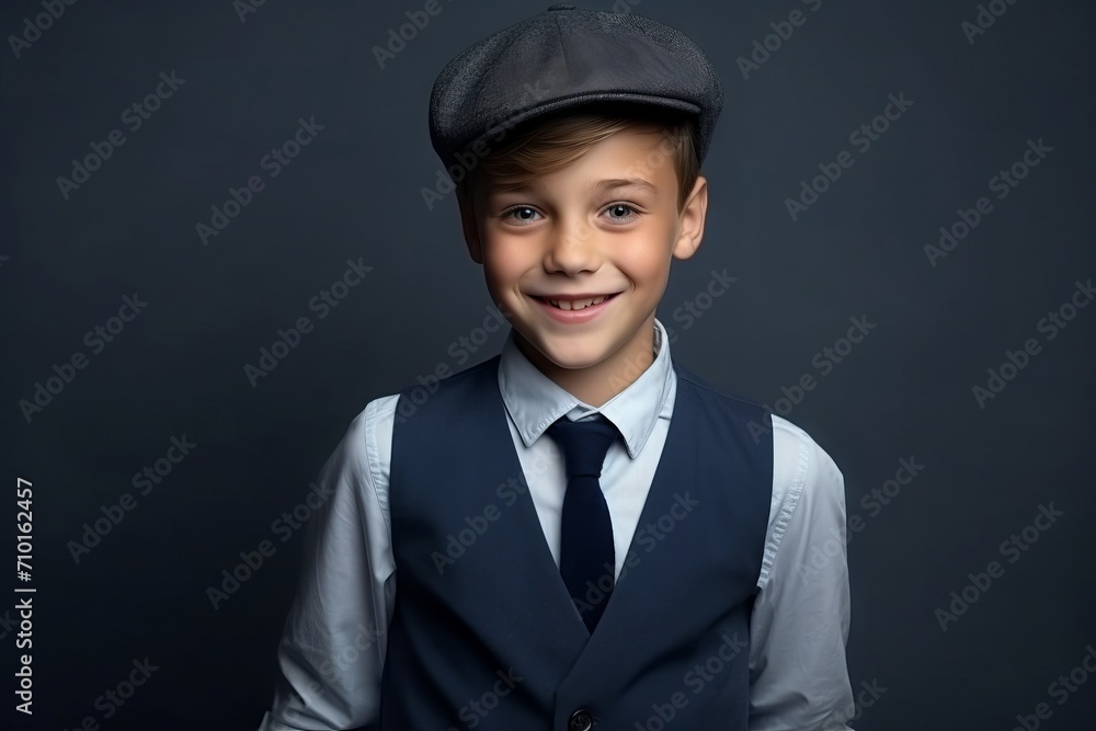 Portrait of a boy in a cap. Studio shot over dark background. Portrait of a boy in a cap. Studio shot over dark background.