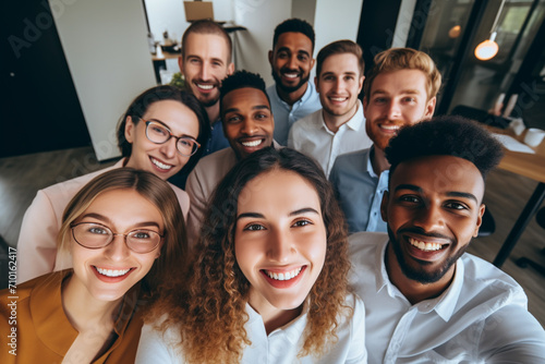 selfie of several young people of different races as a souvenir of a course held together concept help. Image created by AI