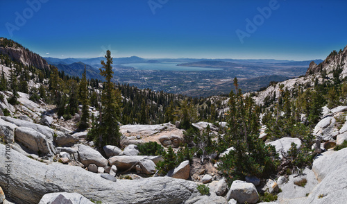 Lone Peak and surrounding landscape view, Jacob’s Ladder hiking trail, Lone Peak Wilderness, Wasatch Rocky Mountains, Utah, USA. 2023