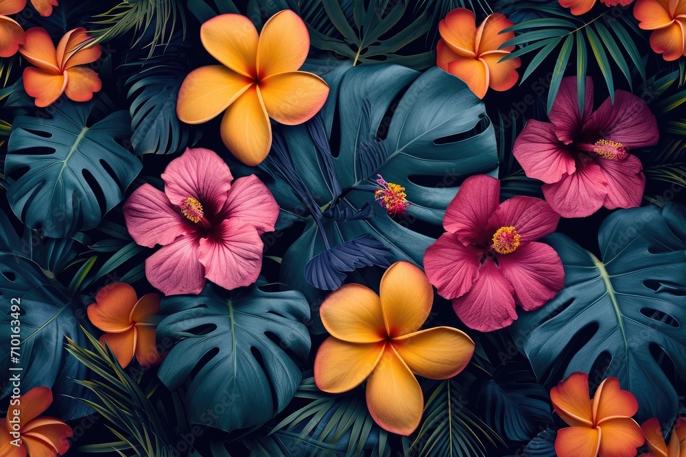 custom made wallpaper toronto digitalVibrant tropical floral pattern, bright colors, lush leaves and exotic flowers