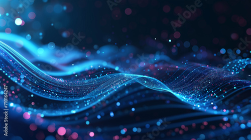 Futuristic high energy background with a flow sparkling wavy lines and patterns transitioning from light to dark blue