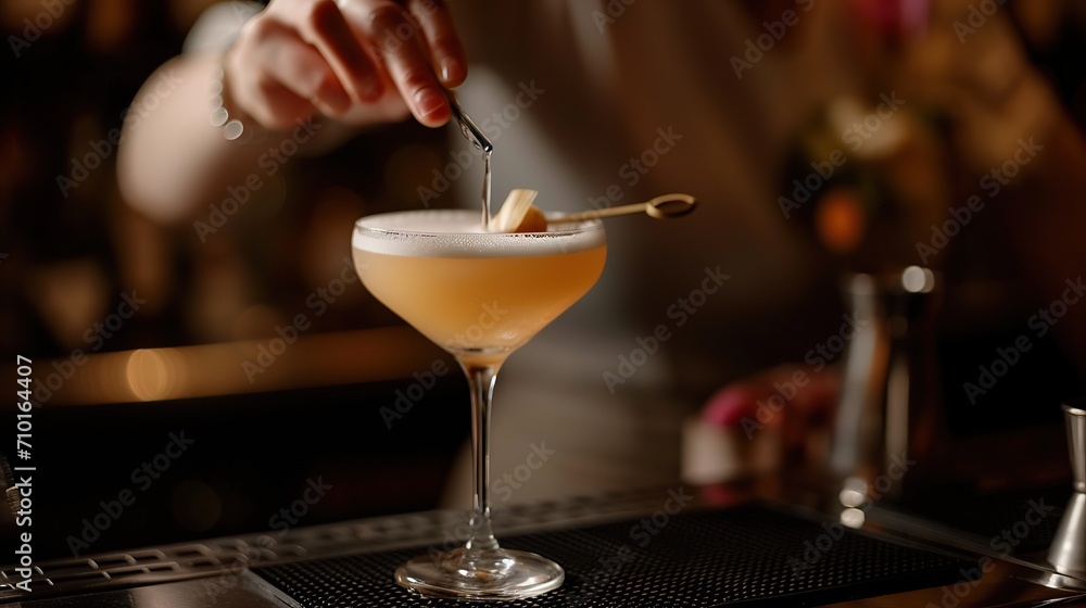 The cocktail is poured in a glass creating a fresh taste