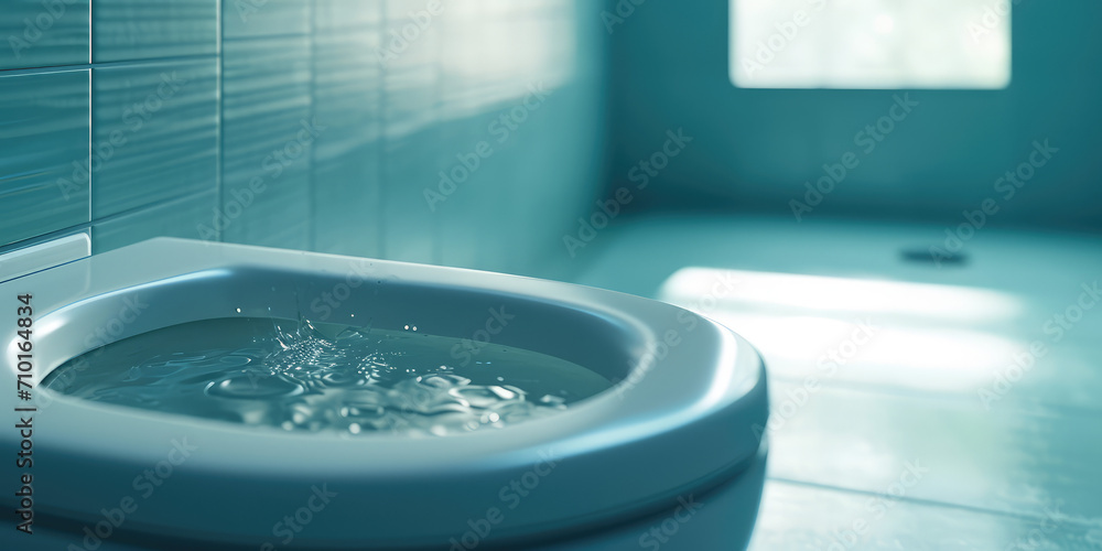Dynamic Water Splash in Toilet Bowl. Closeup of a vigorous water splash in a toilet, depicting