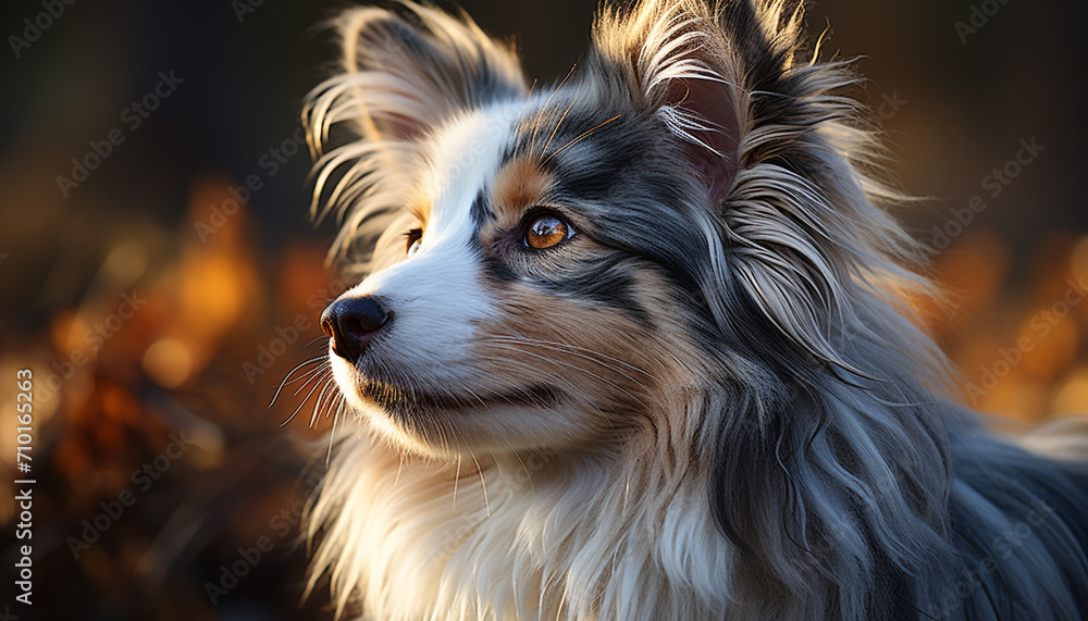 Naklejka premium Cute puppy sitting outdoors, looking at camera generated by AI