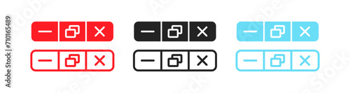 Set of navigation buttons. Flat, color, set of minimize, expand, close button icons, navigation button icons. Vector icons
