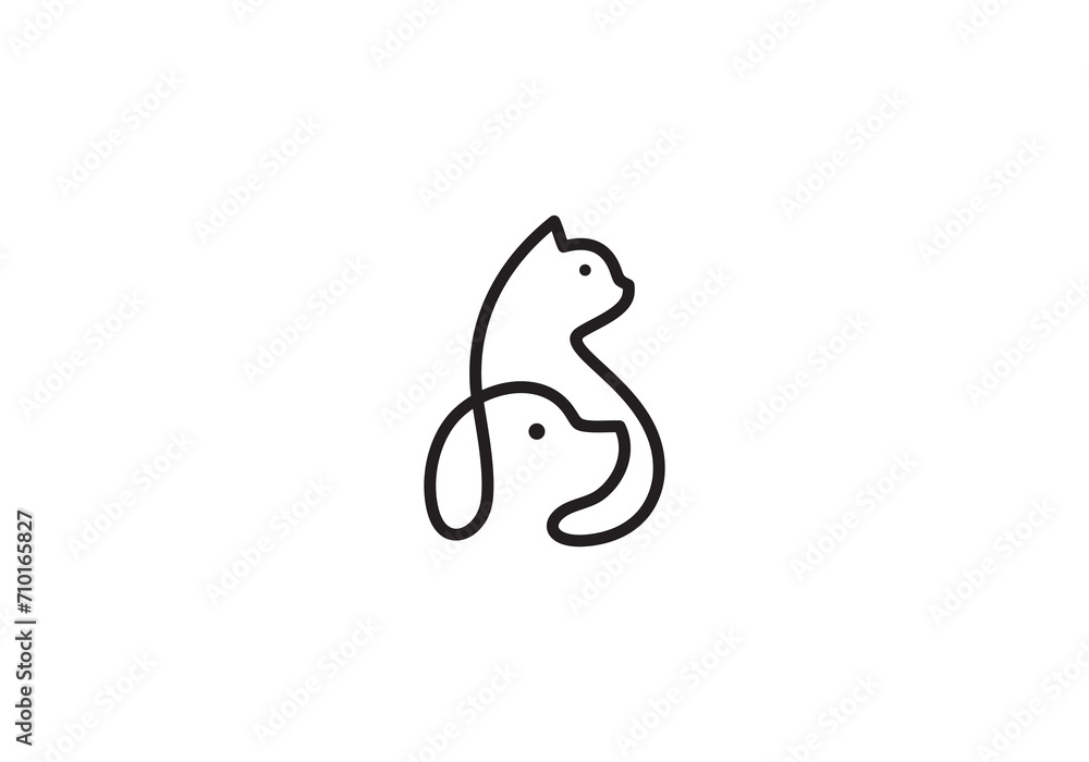 Fototapeta premium dog and cat logo design. pet care linear style concept element