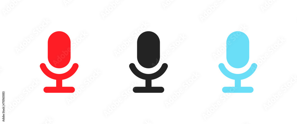Microphone icons set. Flat, color, microphone button design, microphone icons. Vector icons Microphone icons set. Flat, color, microphone button design, microphone icons. Vector icons
