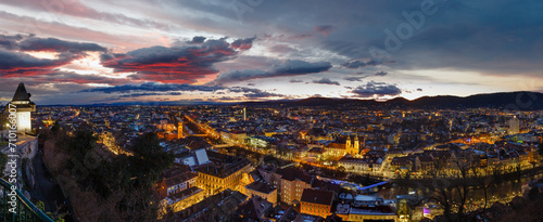 Graz city night top panorama (Austria). photo