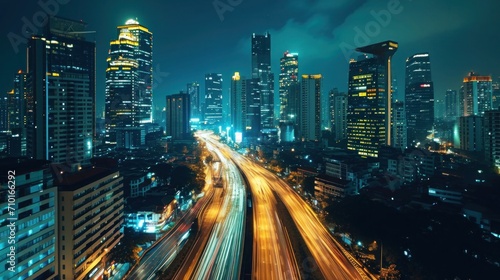 city cityscape at night, Long exposure captures the speedy flow of urban transport at night.....
