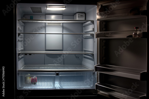 Empty open fridge photo