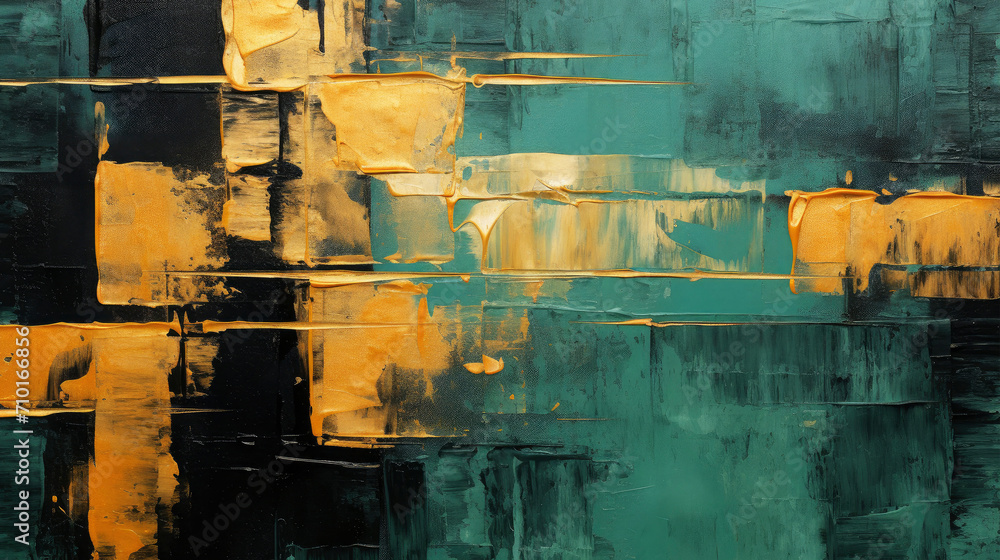 custom made wallpaper toronto digitalCloseup of abstract rough black, green bronze, golden, art painting in squares, with oil brushstroke, pallet knife painting, texture