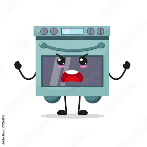 Cute angry oven. Funny mad home appliance cartoon emoticon in flat style. kitchen vector illustration	