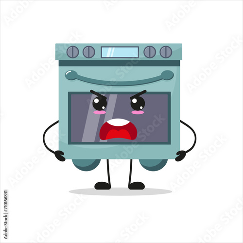 Cute furious oven. Temperament home appliance cartoon emoticon in flat style. kitchen appliance vector illustration