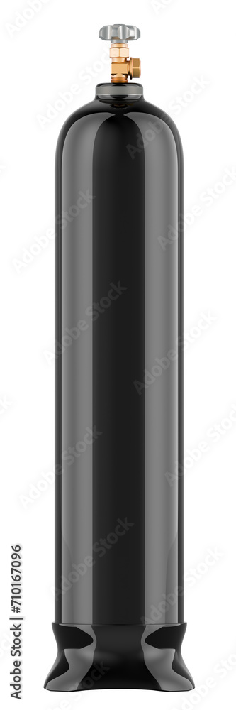 Black gas cylinder with nitrogen N2 or Carbon monoxide CO, 3D rendering isolated on transparent background