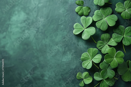 Saint Patrick's Day background with green shamrock. Generative AI