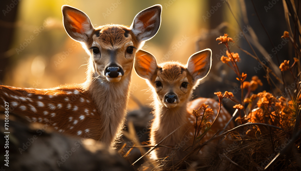 Cute deer looking at camera in the meadow generated by AI Cute deer looking at camera in the meadow generated by AI