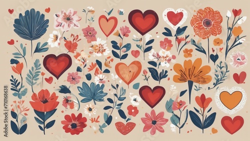Wallpaper Mural Love heart seamless pattern illustration. Trendy hand-drawn doodle seamless pattern with hearts. Valentine's day holiday backdrop texture, generative AI Torontodigital.ca