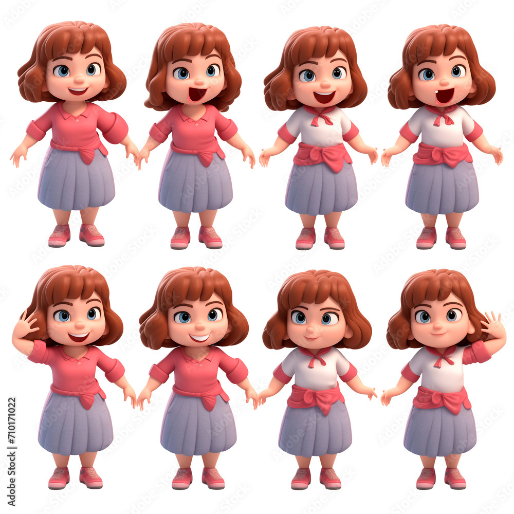 PNG Set of 3D character of a little girl isolated on transparent background PNG Set of 3D character of a little girl isolated on transparent background