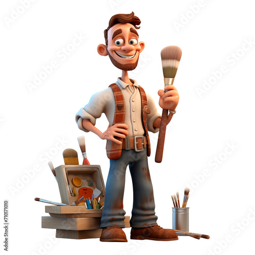 PNG 3d character man artist isolated on transparent background