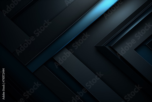 Modern black blue abstract background. Minimal. Color gradient. Dark. Web banner. Geometric shape. 3d effect. Lines stripes triangles. Design. Futuristic. Cut paper or metal effect. Luxury. Premium