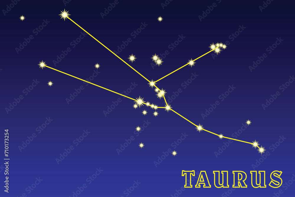 Constellation Taurus. Illustration of the constellation Taurus. Zodiac constellation lying between Gemini and Aries. The brightest stars are Aldebaran, Nat, Alciona and ζ Taurus