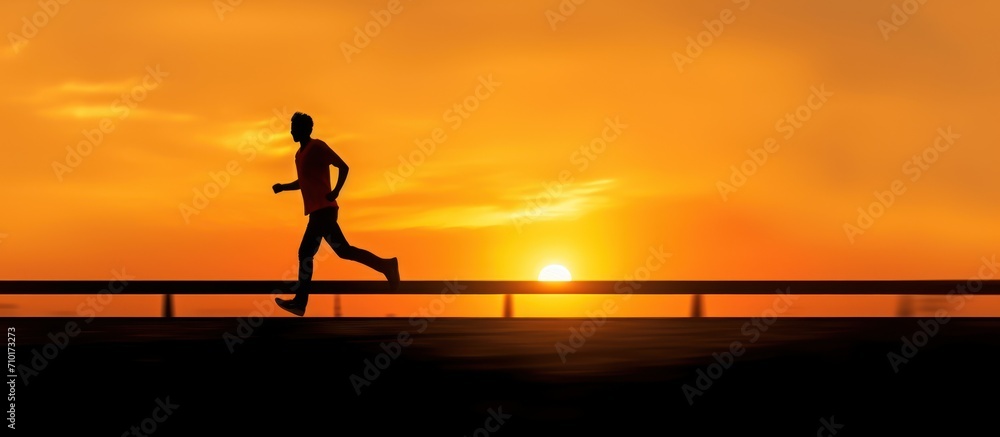 Running man silhouette in sunset time, Silhouette Man Running IN Sunset.