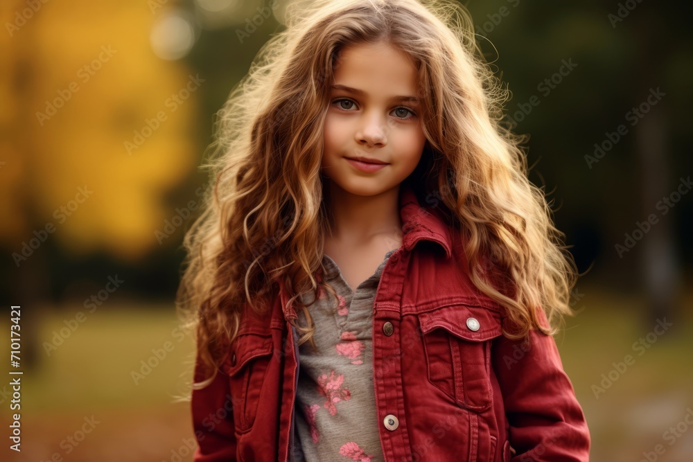 Portrait of a beautiful little girl with long curly hair. Autumn fashion. Portrait of a beautiful little girl with long curly hair. Autumn fashion.