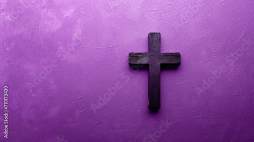Minimalist Ash Wednesday concept with a simple ash cross on a purple background, introspective and tranquil mood, Simple Ash Cross on Purple Background for Ash Wednesday.