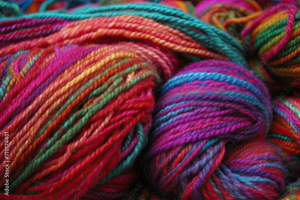 Close up shot of a colorful yarn bundle