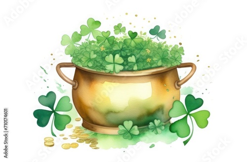 A cauldron full of shamrocks, free space for text, background illustration for St. Patrick's Day