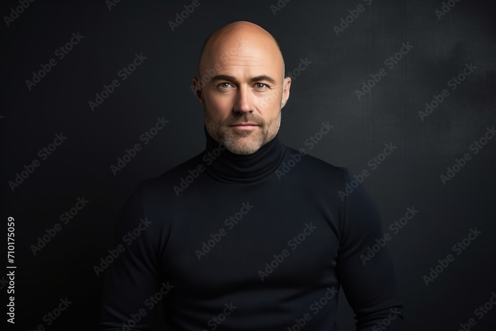 Portrait of a handsome bald man in a black turtleneck Portrait of a handsome bald man in a black turtleneck
