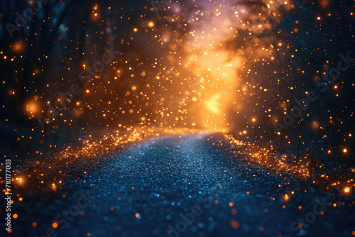 Road lit up with magical sparks photo