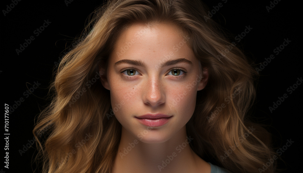 Beautiful caucasian woman with long blond curly hair generated by AI Beautiful caucasian woman with long blond curly hair generated by AI