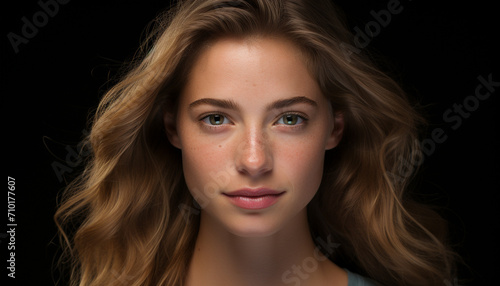 Beautiful caucasian woman with long blond curly hair generated by AI
