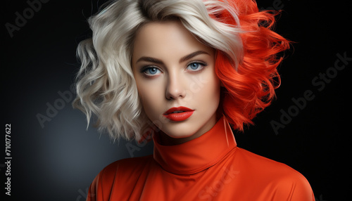 Beautiful Caucasian woman with curly blond hair and elegance generated by AI