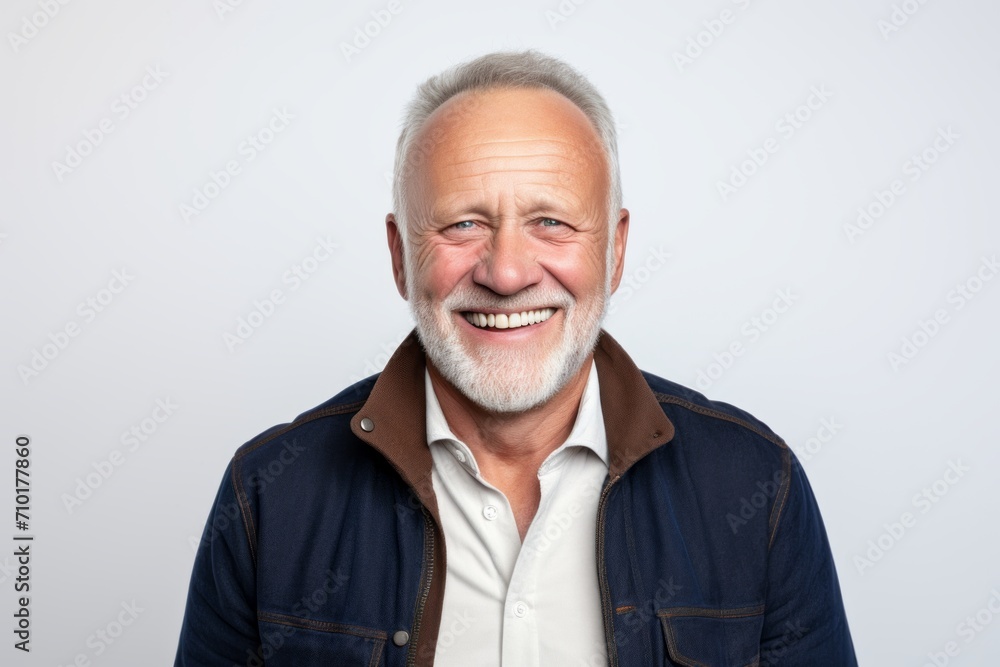 Portrait of a happy senior man with grey hair and beard on grey background Portrait of a happy senior man with grey hair and beard on grey background