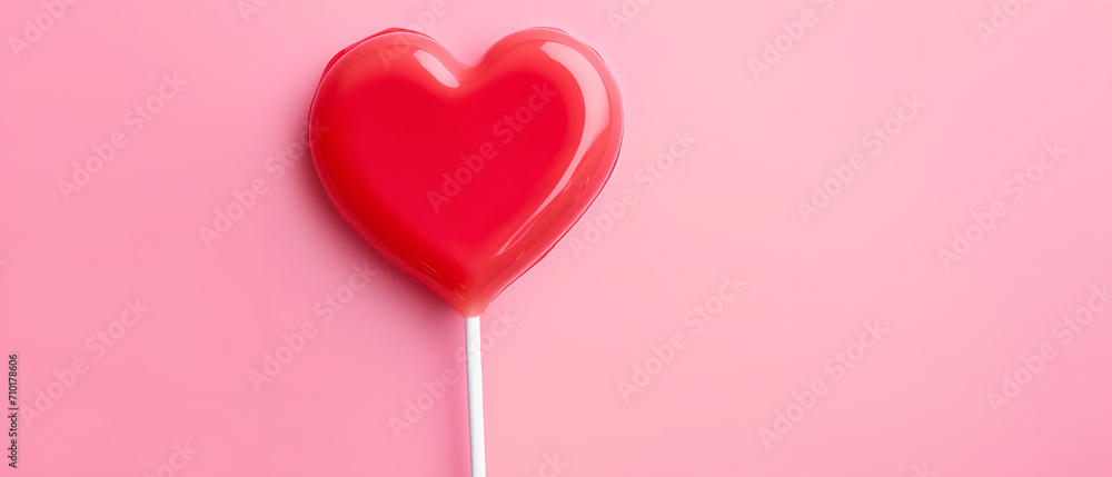 Imagine a heart lollipop on a pink background, celebrating the day of love and friendship.