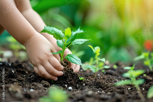 Child Planting Young Tree, Environmental Conservation Concept