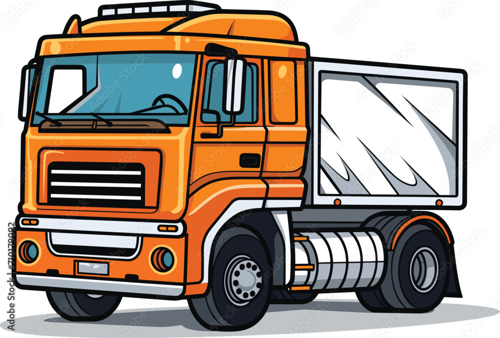 Orange cartoon dump truck with shadow on white background. Commercial vehicle vector illustration. Orange cartoon dump truck with shadow on white background. Commercial vehicle vector illustration.