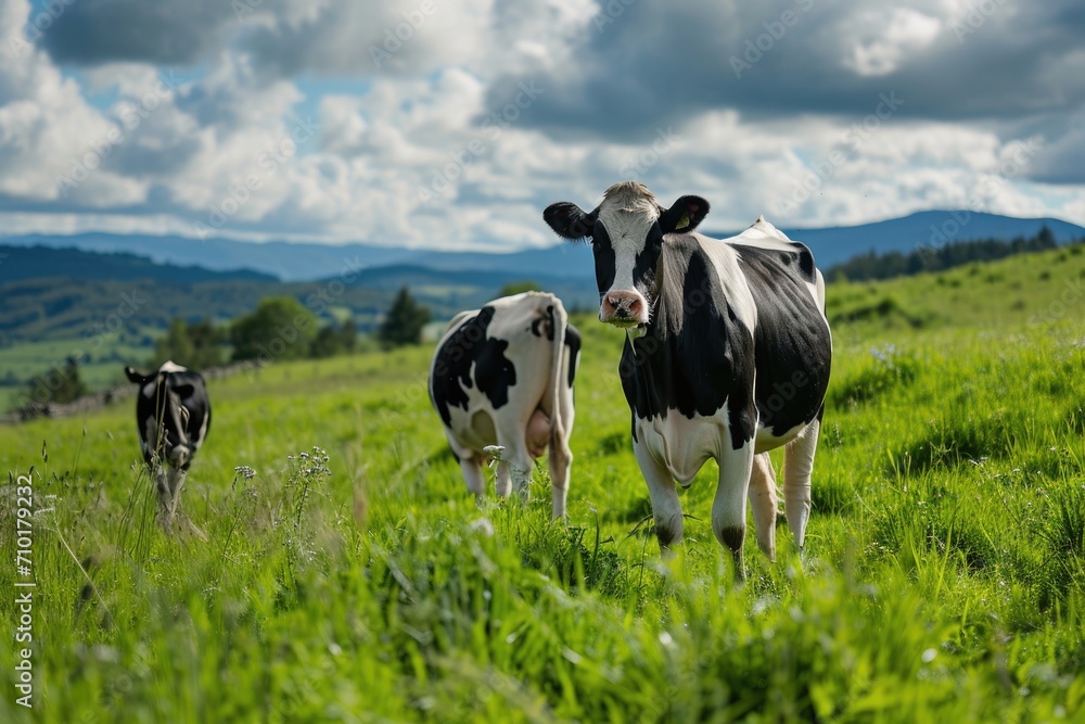 Cows grazing in a field.