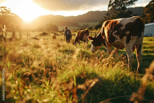 Sustainable farming in New Zealand with livestock and agriculture. photo