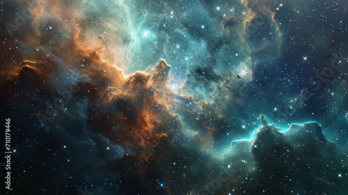 Starfield with nebula. Illustration based on a composite of Hubble Space Telescope imagery