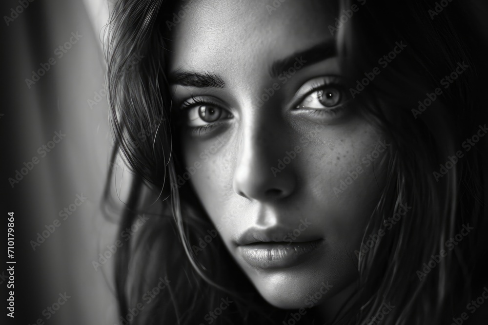 Contrasting black and white portrait of a girl. Contrasting black and white portrait of a girl.